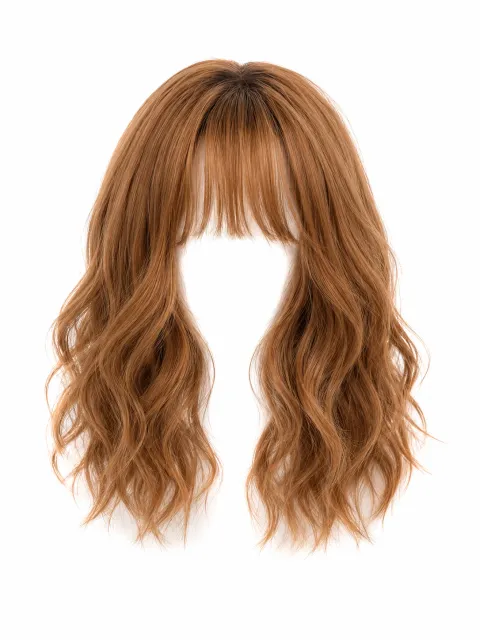 Shoulder-length synthetic wig with bangs