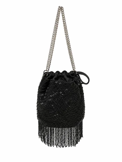 Black beaded barrel bag