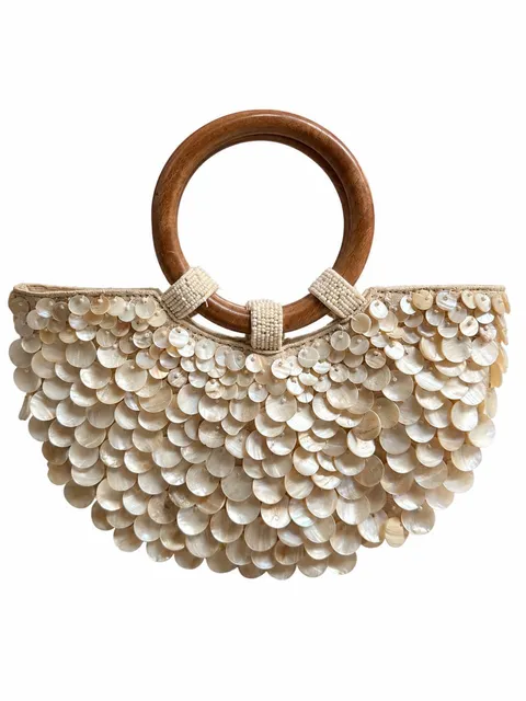 Sequin bag with wooden handle