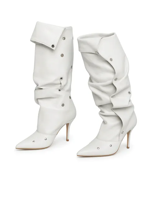 White leather ankle boots