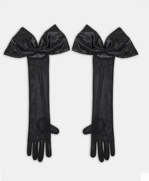 Mesh gloves with satin bow