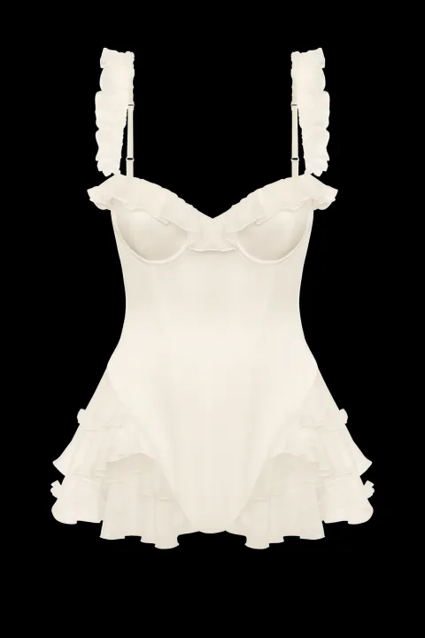 White jumpsuit with ruffles