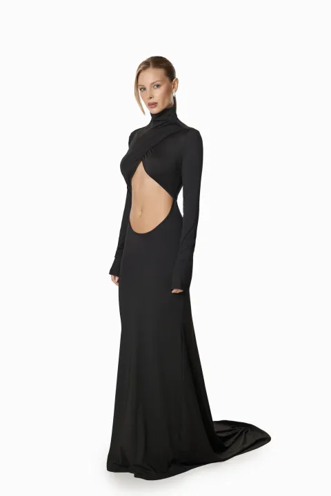 Dress with crossover bodice and waist cutout