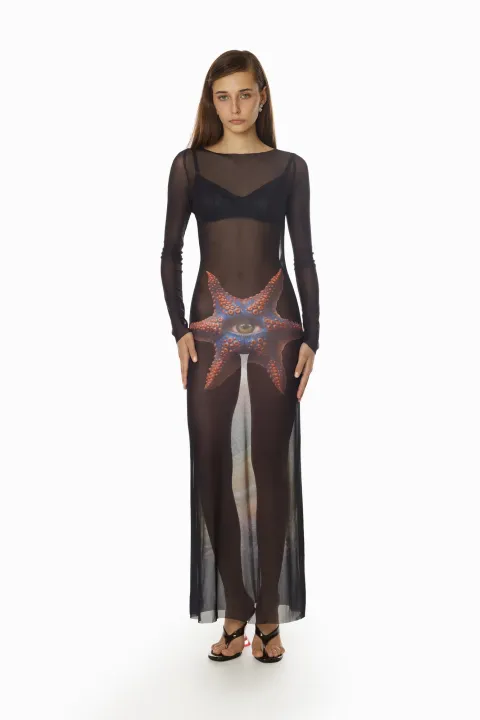 Black mesh dress with starfish print