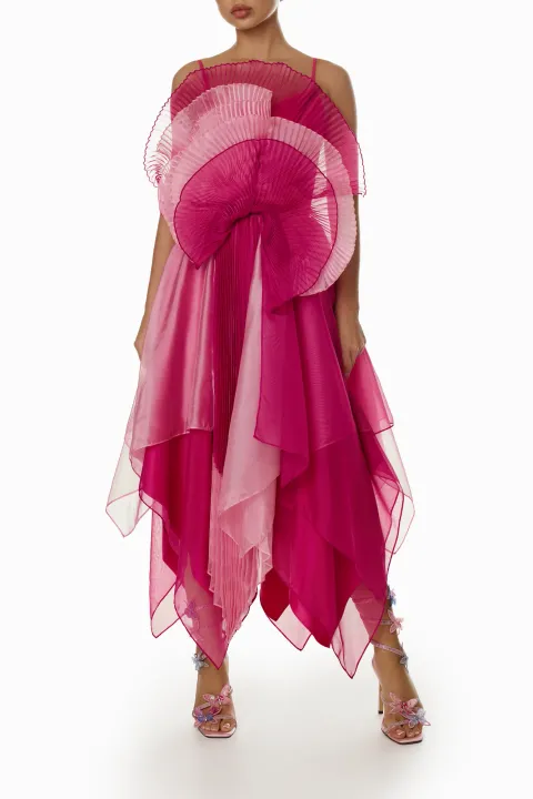 Asymmetric dress with chest decor
