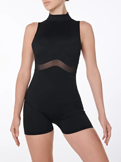 Black jumpsuit with silhouette line detailing