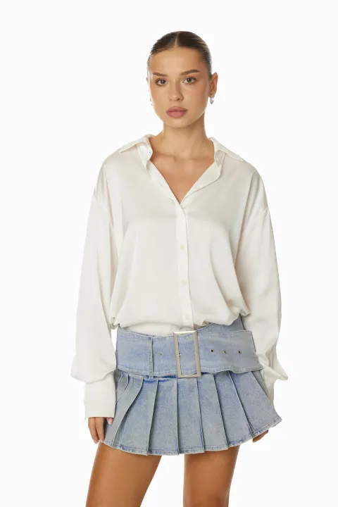 Mini pleated skirt with wide belt