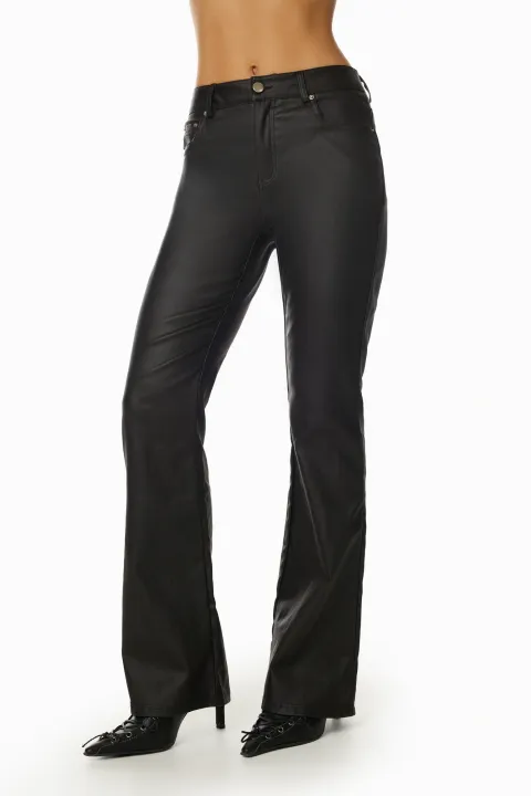 Black elastic faux leather pants