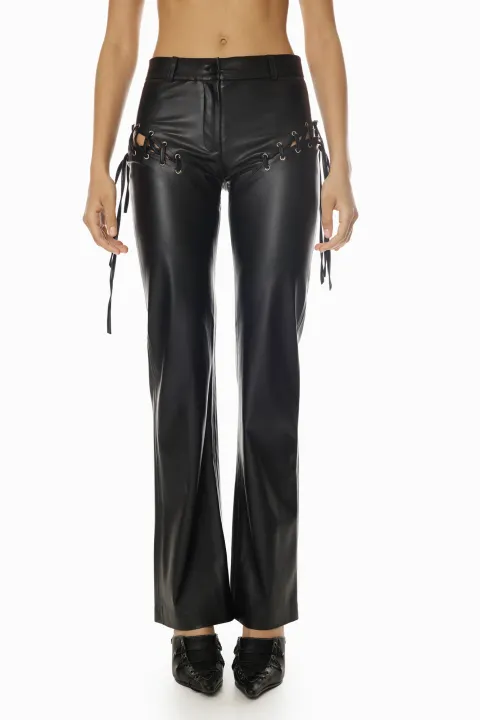 Leather pants with lace-up hips