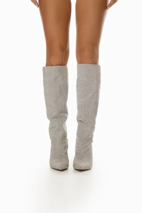 Silver rhinestone boots