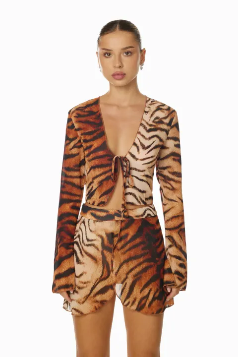 Tiger print shirt and skirt set