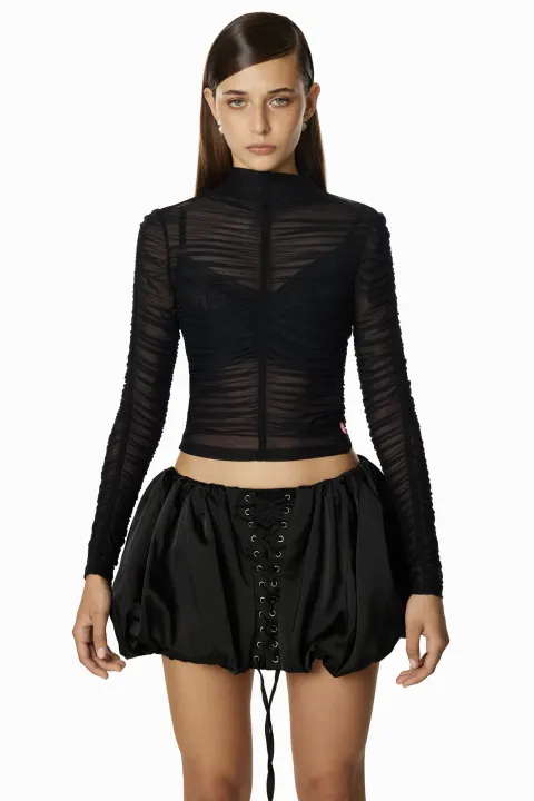 Sheer ruched long sleeve