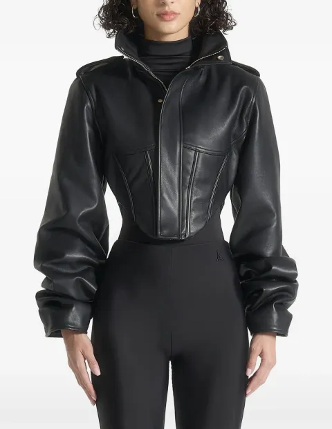Black leather jacket with narrow waist