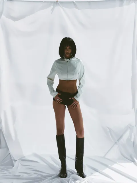 Cropped leather biker jacket