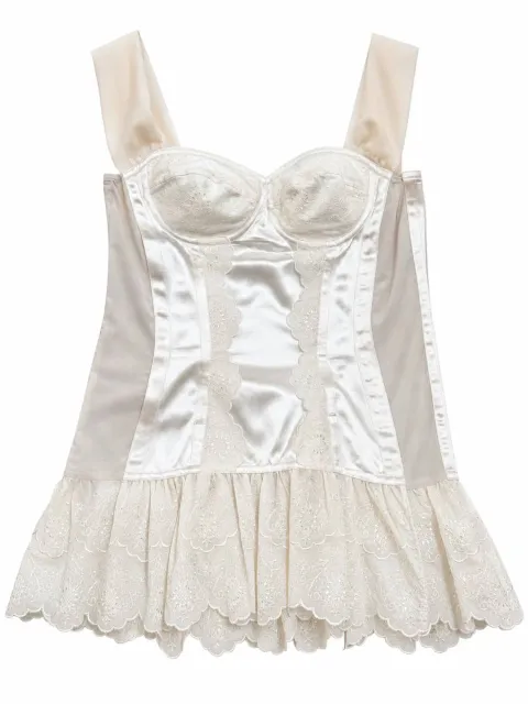 Ivory mini bustier dress with openwork hem