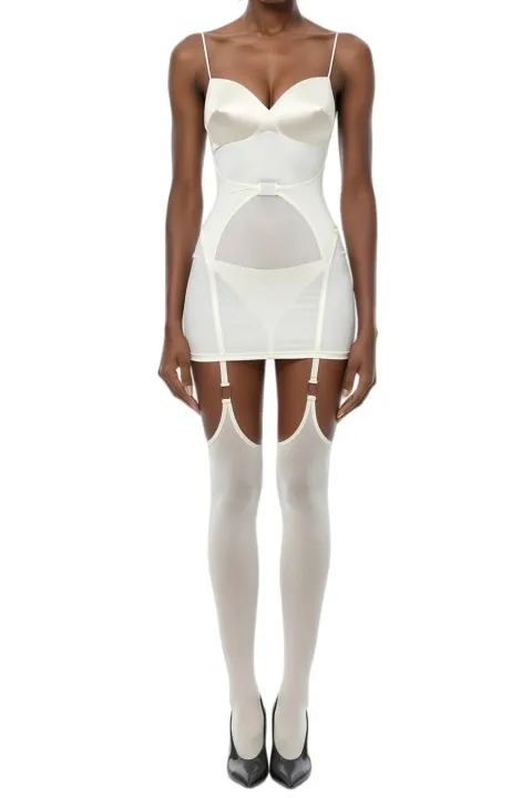 White dress with cups and stocking straps