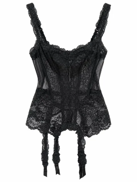 Black mesh openwork corset with garters