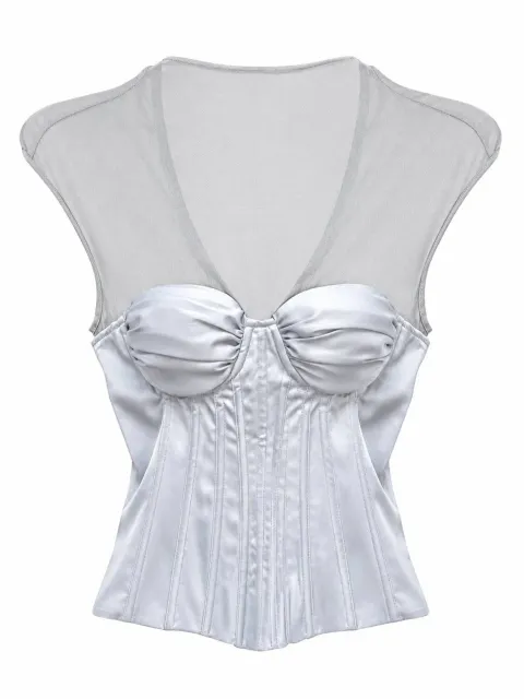 Light blue satin bustier top with mesh