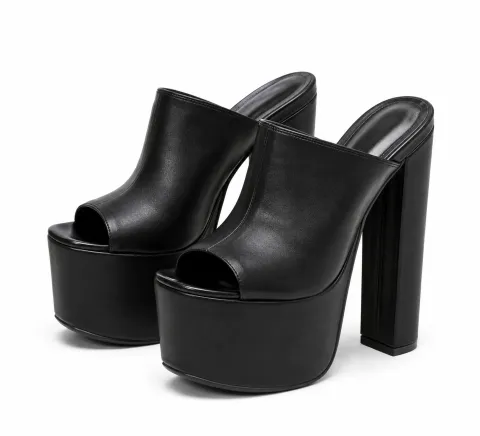 Platform leather mules