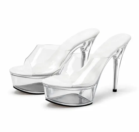Transparent heeled mules