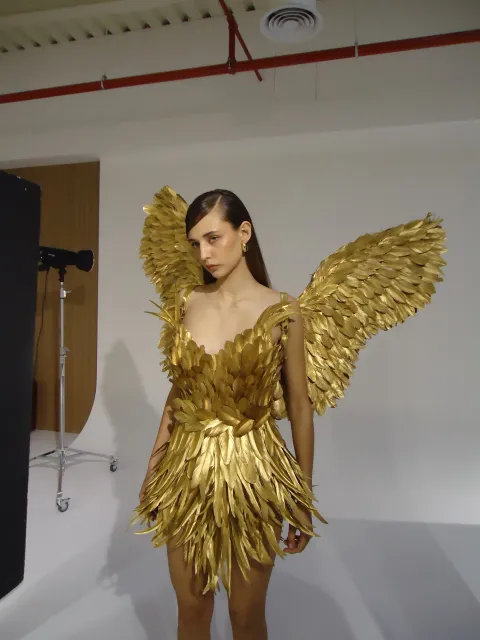 Gold feather dress