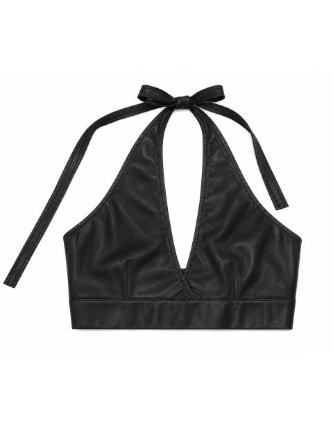 Open-back faux-leather top
