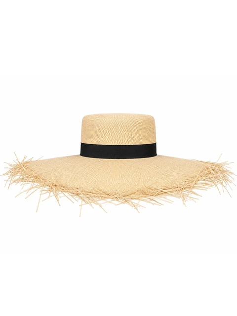 Straw hat with black trim