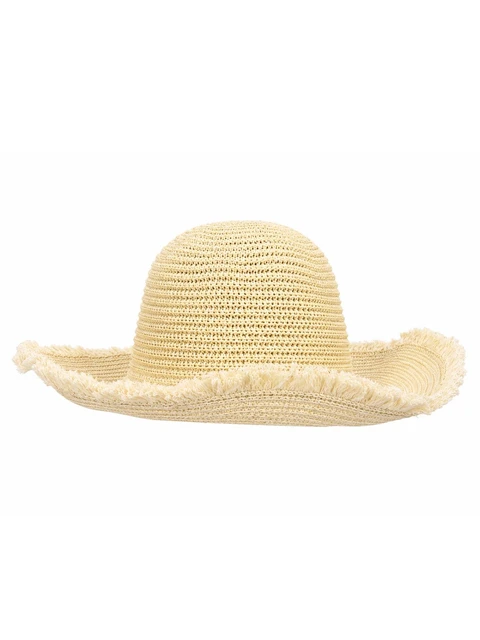 Straw hat with fringed brim
