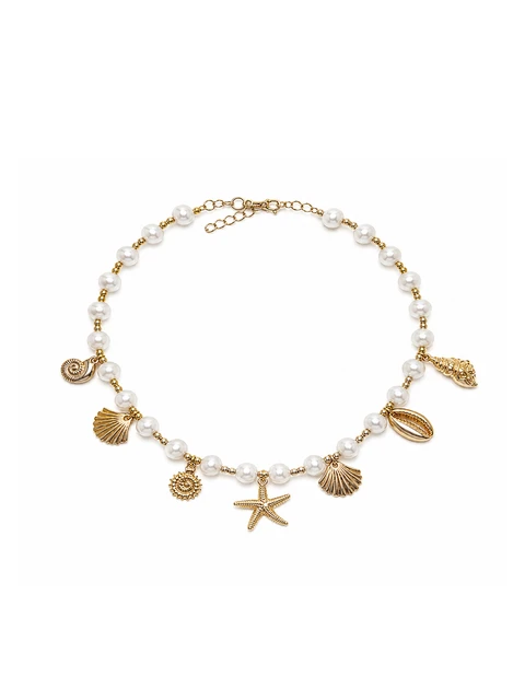 Pearl necklace with nautical charms