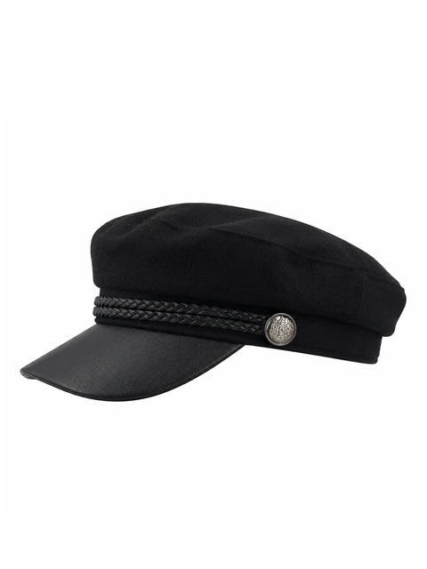 Black cap with leather visor