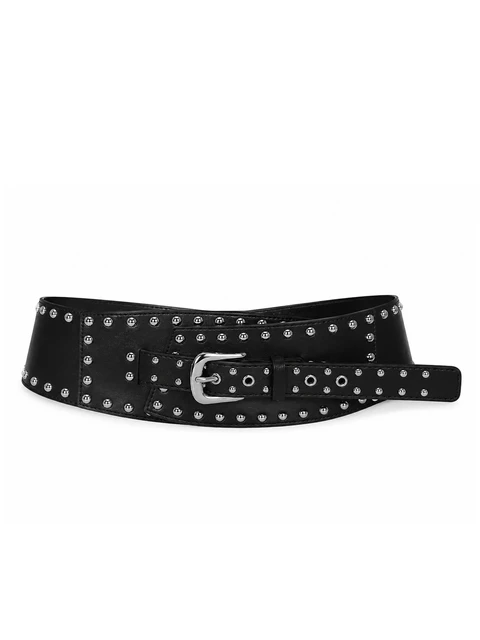 Wide overlapping studded belt