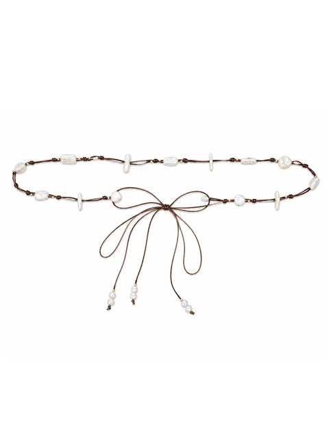 Thin rope belt with mother-of-pearl