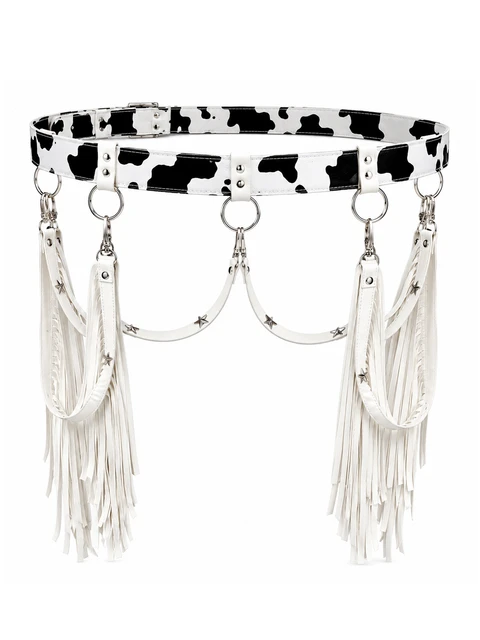 Cow-print fringed belt