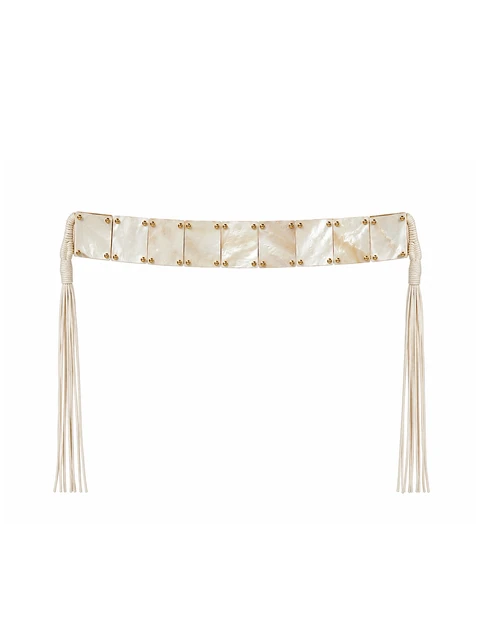 Marble-effect fringed belt