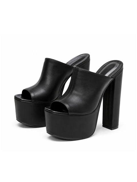 Platform leather mules