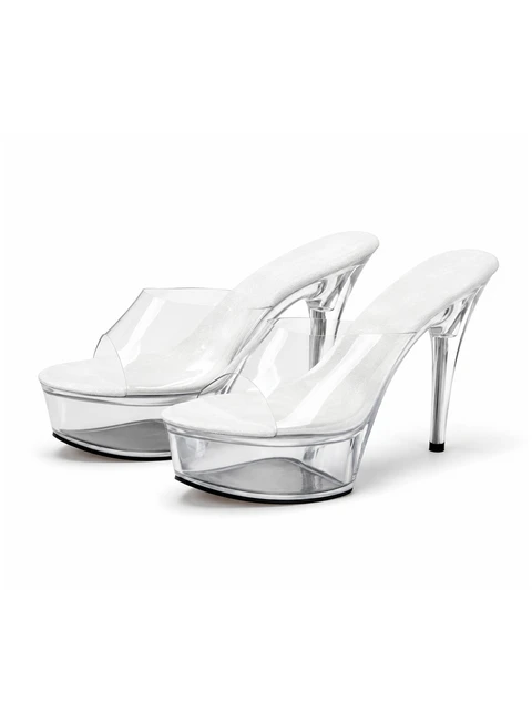 Transparent heeled mules