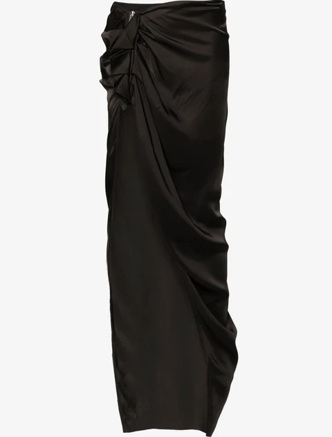 Draped satin maxi skirt with a high slit