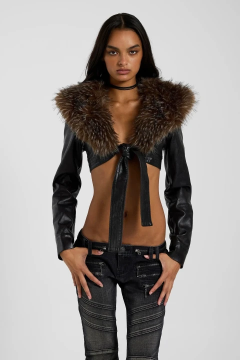 Faux leather bolero with fur