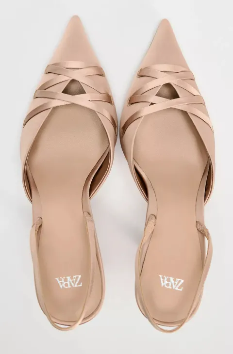 Rose gold pumps with ribbons