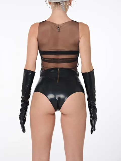 Black latex shorts with back zipper