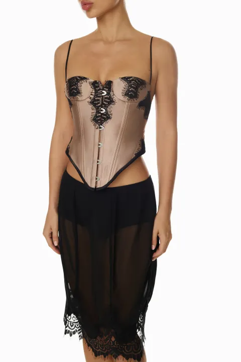 Beige corset with black lace