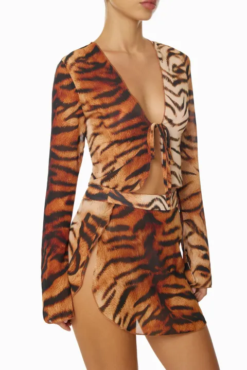 Tiger print shirt and skirt set