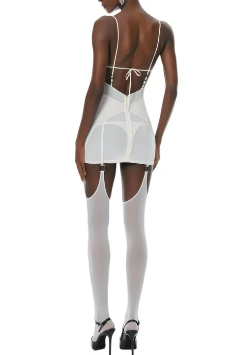 White dress with cups and stocking straps