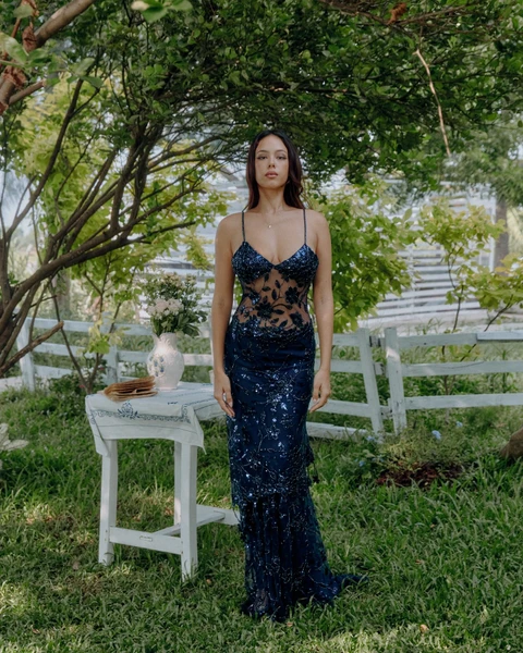Dress with a sheer corset and sequins