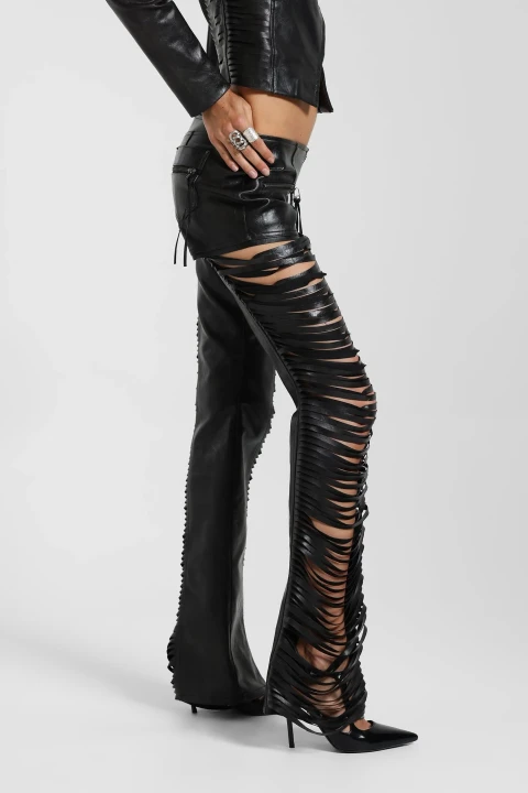 Faux leather trousers with side slits